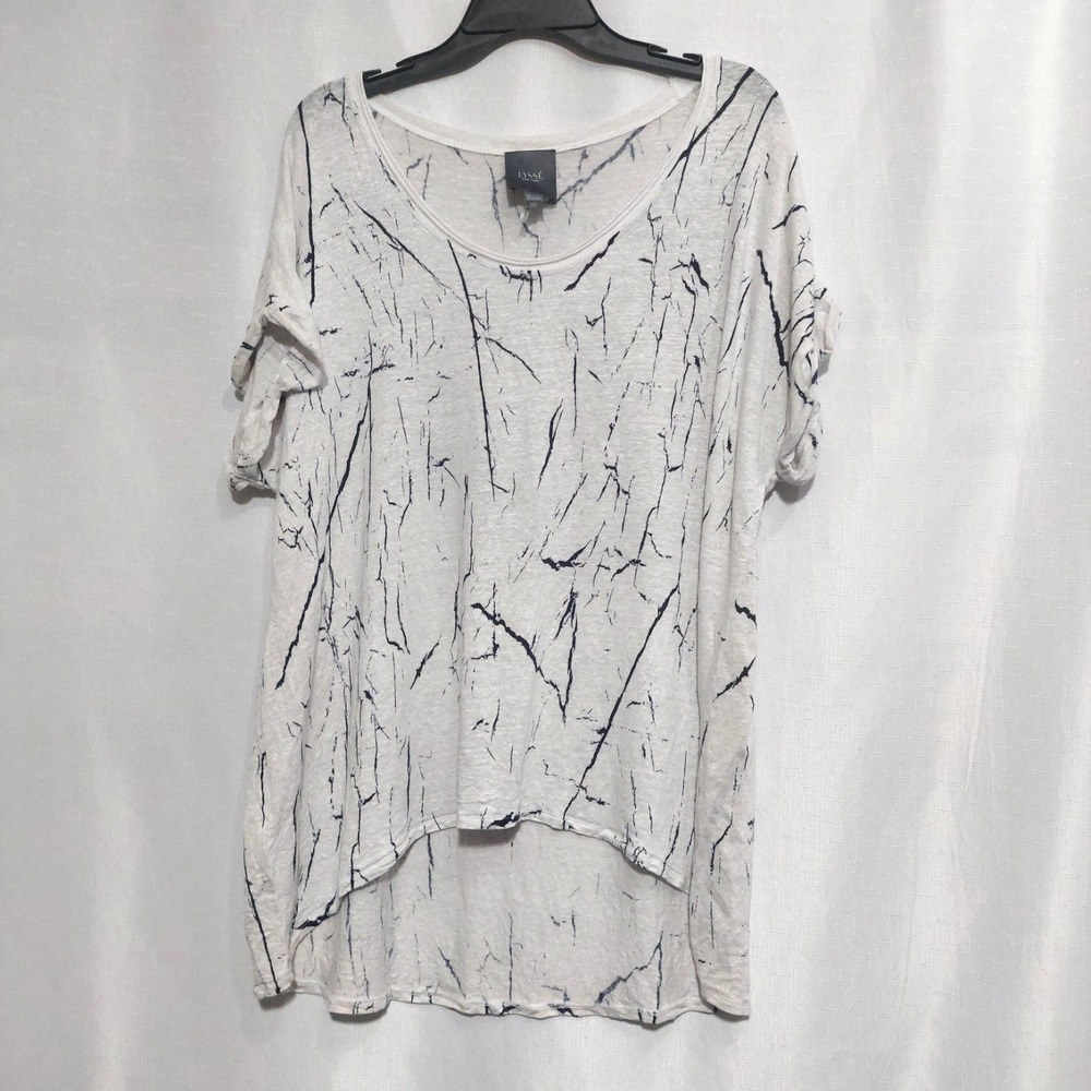 Lysse Womens XL Tunic High Low Top Relaxed Asymmetric Hem Scoop Neck Linen Blend